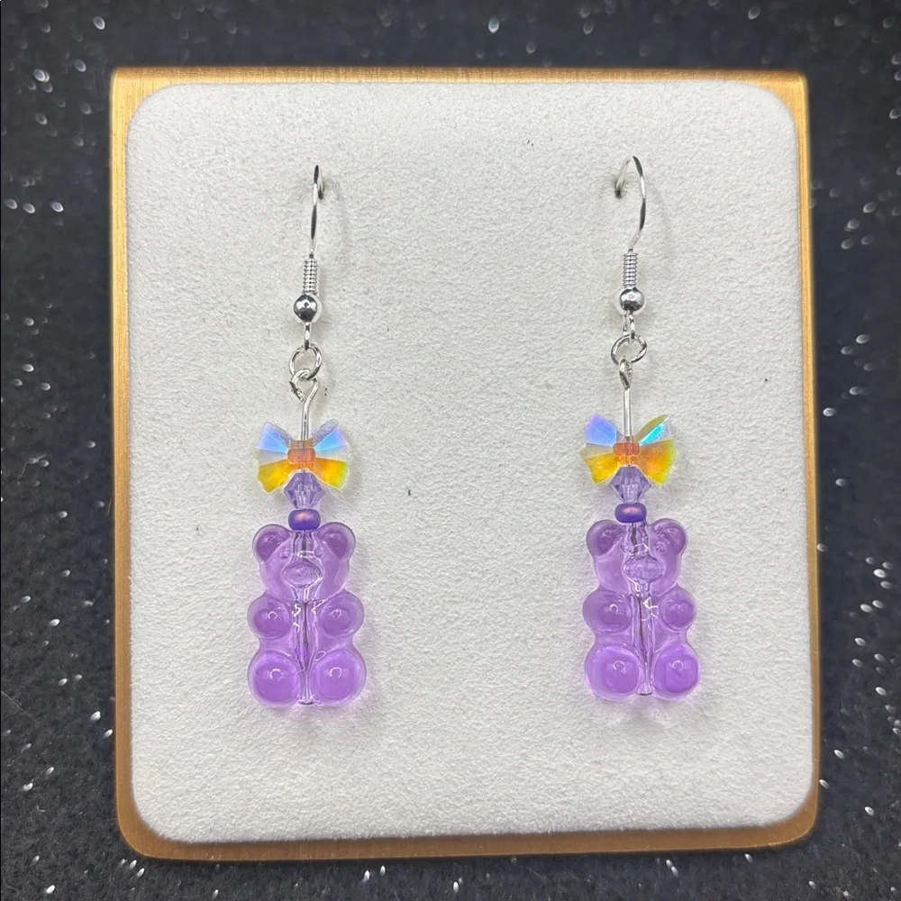 Purple Gummy Bear Drop Earrings with bow